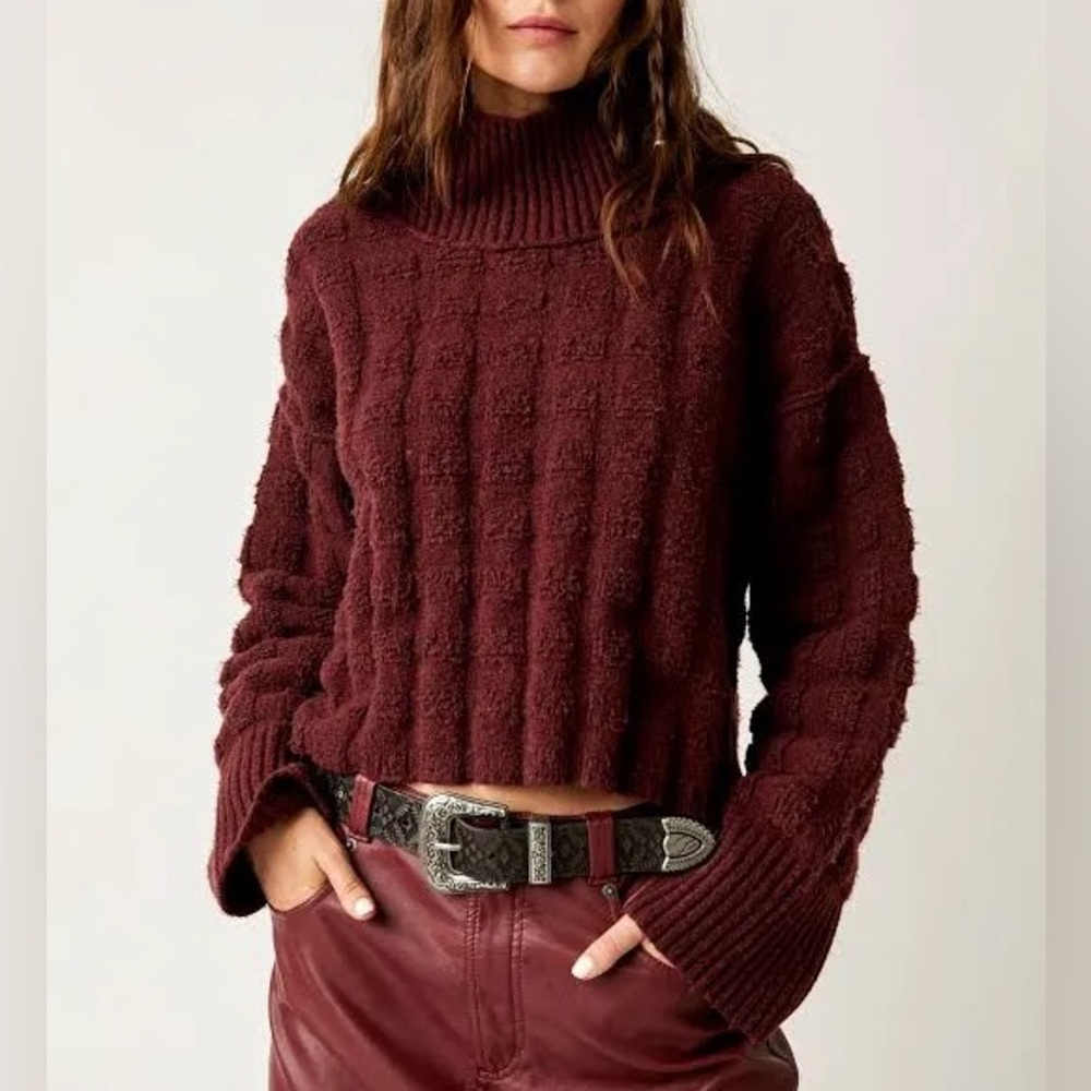 NWT Free People Soul Searcher Moc Sweater Size Large Color Wine